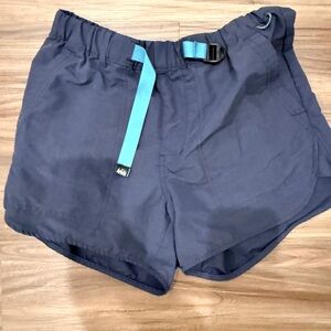 Blue REI Shorts with Teal Buckle belt